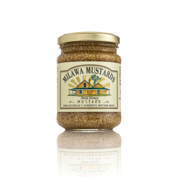E-commerce shot of a jar of Mild honey mustard from Milawa Mustards