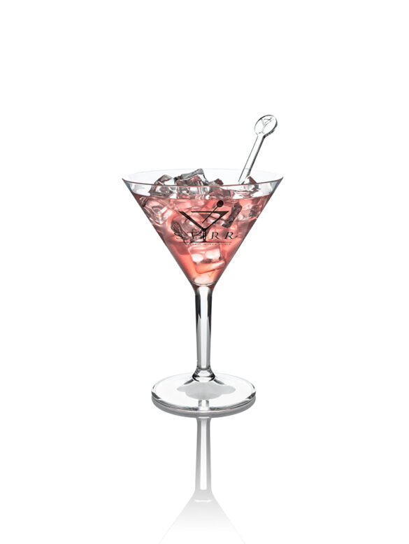 E-commerce shot of a glass of Cosmo with a stirrer